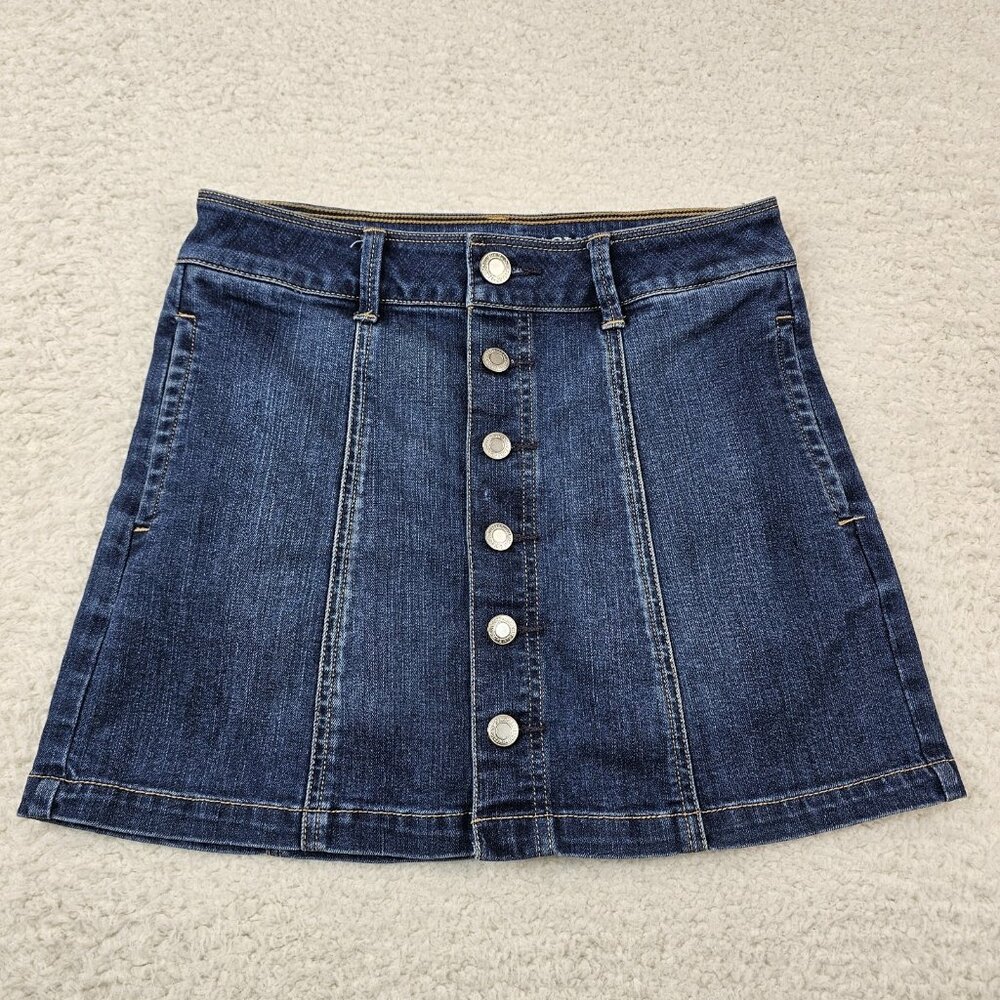 AE American Eagle Jean Skirt Women 2 Blue Y2K Hi Rise A Line Button Fly Pocket